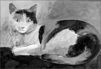 Interior with Cat: painting by Barry Elphick