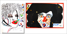 line art showing people's faces with vivid colours