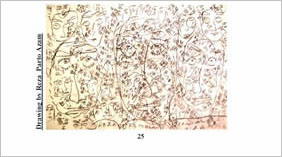Line drawing of many overlapping faces of different sizes, inside and outside each other.