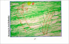 A colourful drawing of a house and garden.