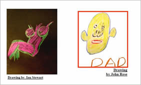 drawing of female nude and drawing of a face marked 'DAD'