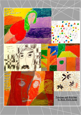 Mixture of drawings and faces