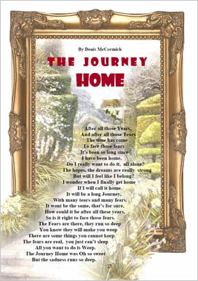 Poem laid over framed picture of house and garden.