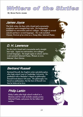 Page shows texts next to photos of each of the writers. Details on next page.