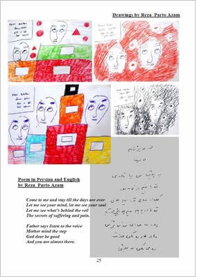 Drawings of faces and shapes.