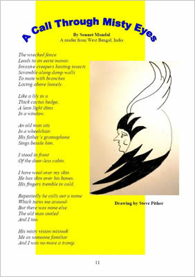Page shows drawing of a woman's head in profile with hair like birds' wings.