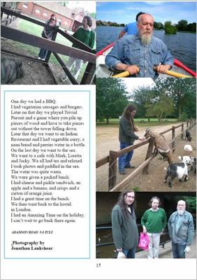 Photos showing residents on holiday in a rowboat and at an animal farm feeding goats.
