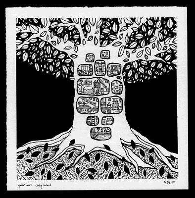 art showing house in a tree