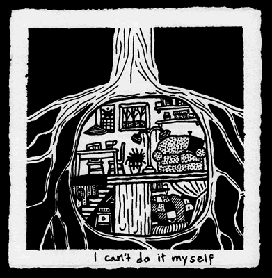 art showing house in roots of tree