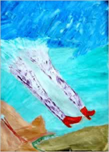 painting showing a pair of legs with red shoes