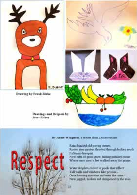 shows page layout with drawings by Frank Blake and Steve Pither