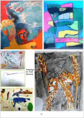 paintings show colourful patterns, two field mice, two faces and other shapes