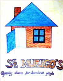 Drawing of a house with an open door.