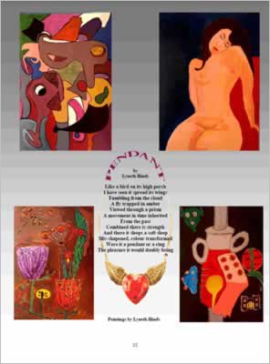 Shows paintings around poem.