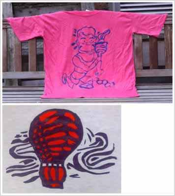Shows two t-shirts.