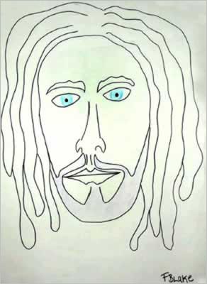 Pencil drawing of face.