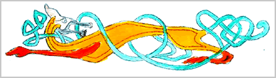 Artworks showing interwoven anglo-saxon symbols.