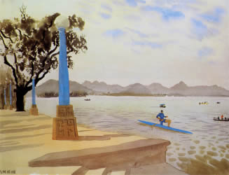 Patrick Procktor - The Canoeist, West Lake, Hangchow 1980