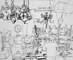Lucinda Rogers - Elvan Alkaya working at Stitch and Co, Berwick Street